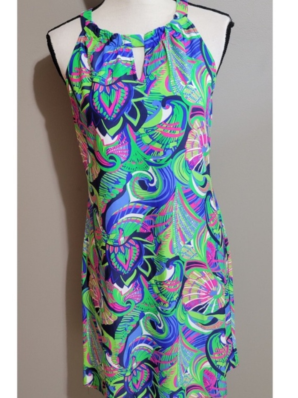 Jude Connally Neon Green Multicolor Halter Dress
